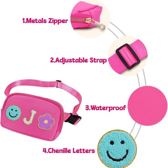 Personalized Pink Fanny Pack for Girls - Stylish Preppy Belt Bag (J Initial) - Picture 4 of 7